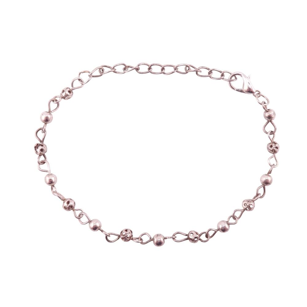 Filigree & Polished Ball Station Silvertone Bracelet Adjustable NWOT